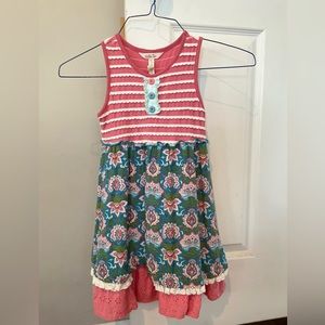 EUC Matilda Kane girls size 6 teal and pink Paisley dress w/pink eyelet hem